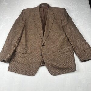 Today's Man Mens 50R Wool Alpaca Plaid Sport Coat Blazer Brown Made in England